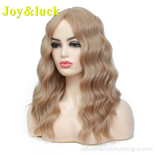 Brown Wig 18inch Medium Length Wholesale Women's Wig Middle Part Finger Wave Natural Water Wave Cosplay Costume Synthetic Wigs